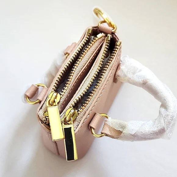 NWT TORY BURCH Mini Robinson Double Zip Leather Tote Gold Key Fob Bag Charm - Picture 7 of 9